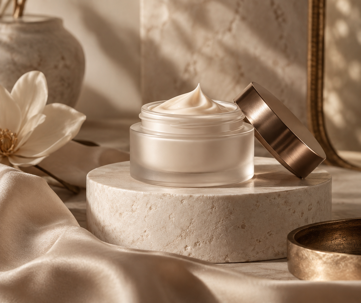 Hũ kem Skin Veil Cream cùng vải satin