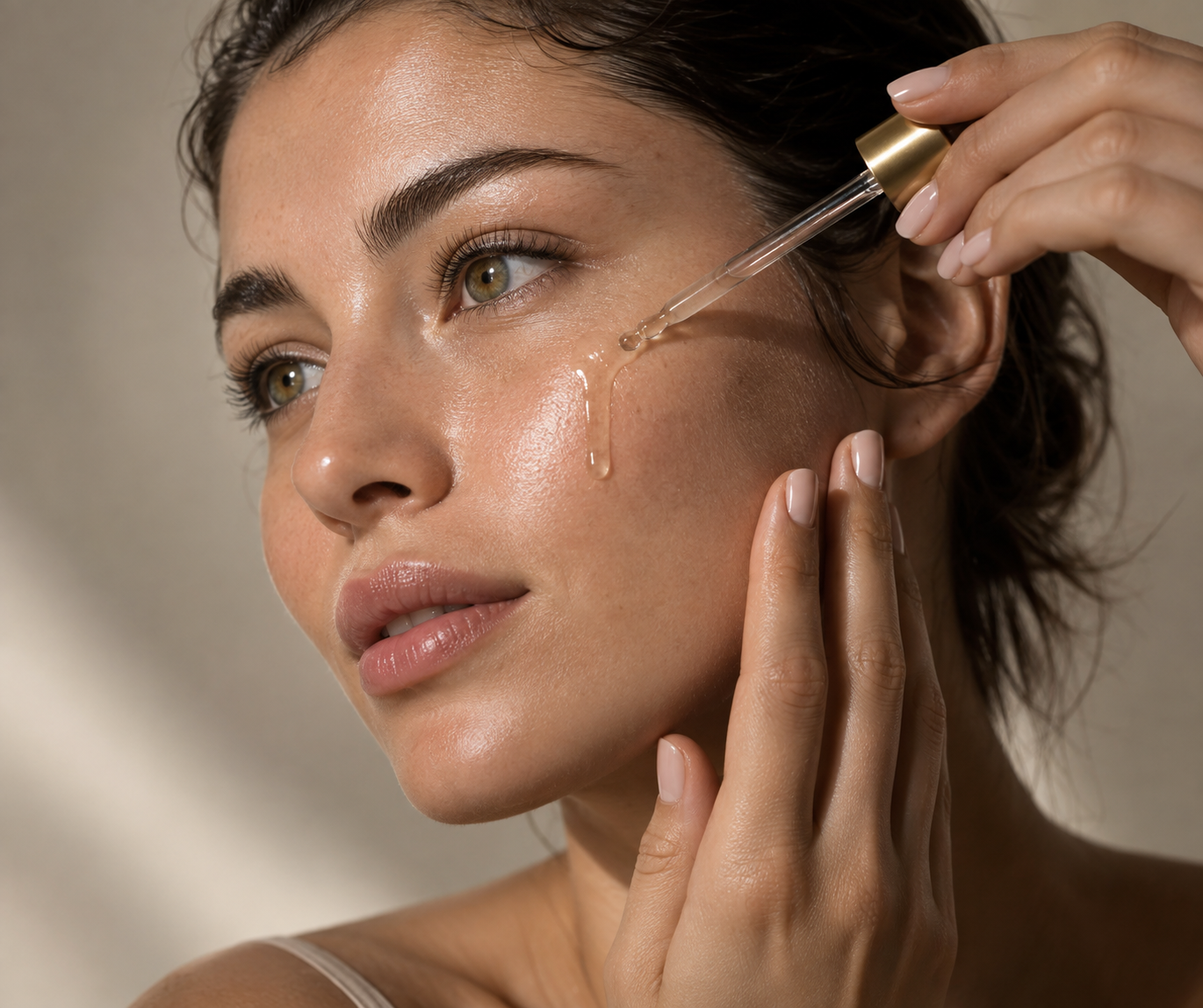 Người mẫu thoa serum dưỡng ẩm
