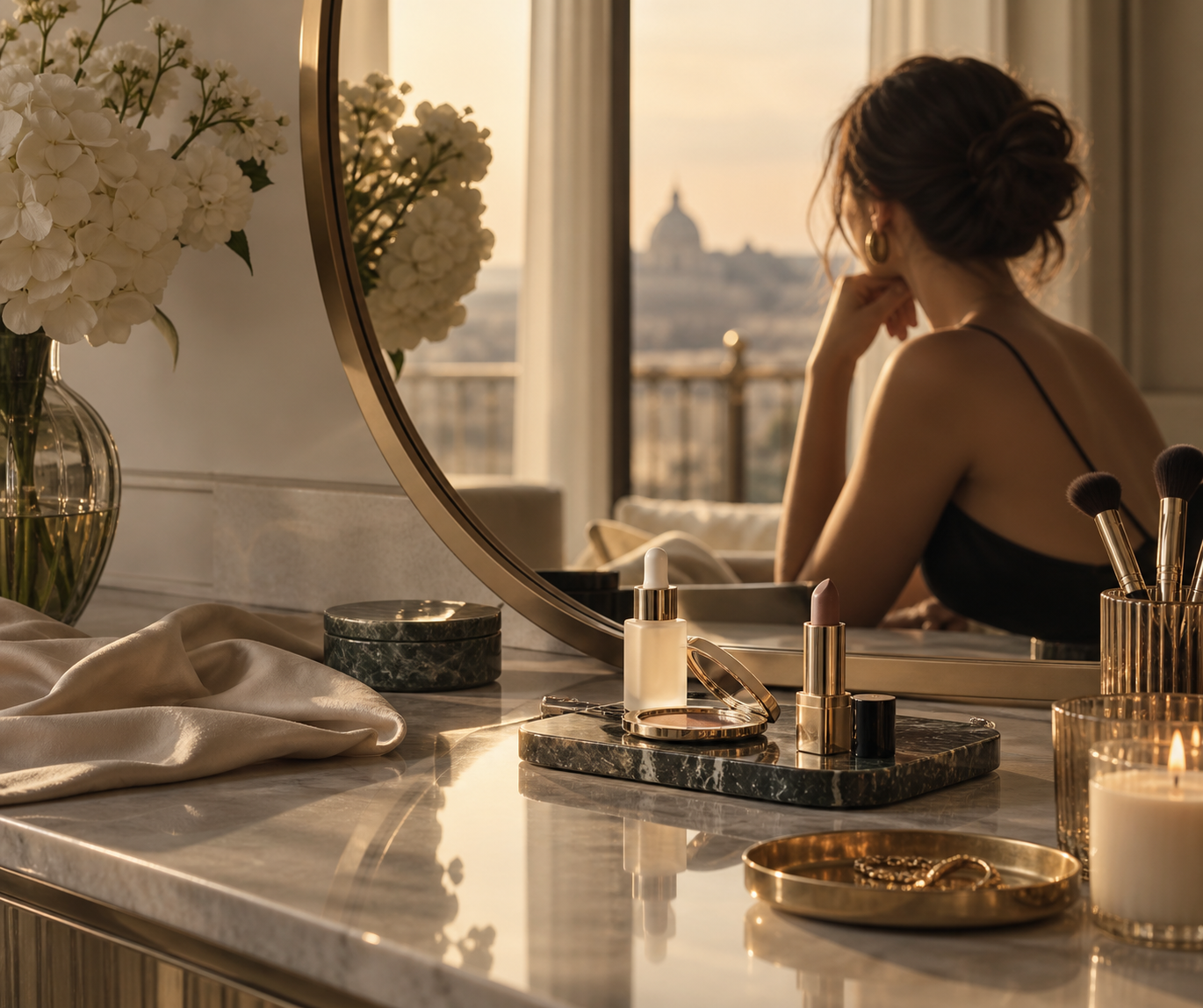 Góc bàn trang điểm lúc hoàng hôn