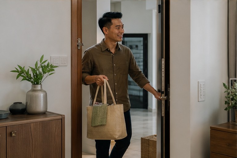 Nhân viên đến cửa nhà