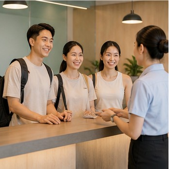 Khách đến khu tiếp đón