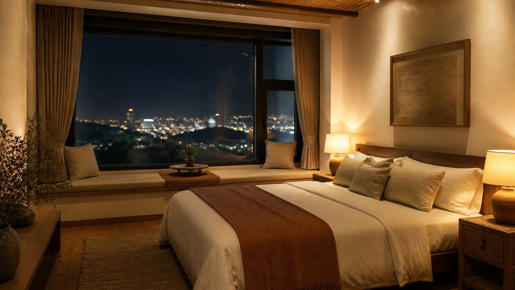 Phòng Window Nest khi lên đèn buổi tối
